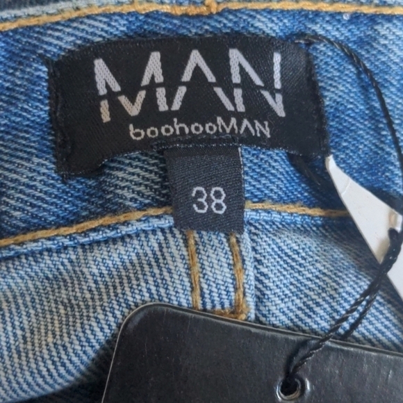 Boohoo Man 100% Cotton Mid Blue Wash Rigid Denim Shorts - Picture 3 of 7